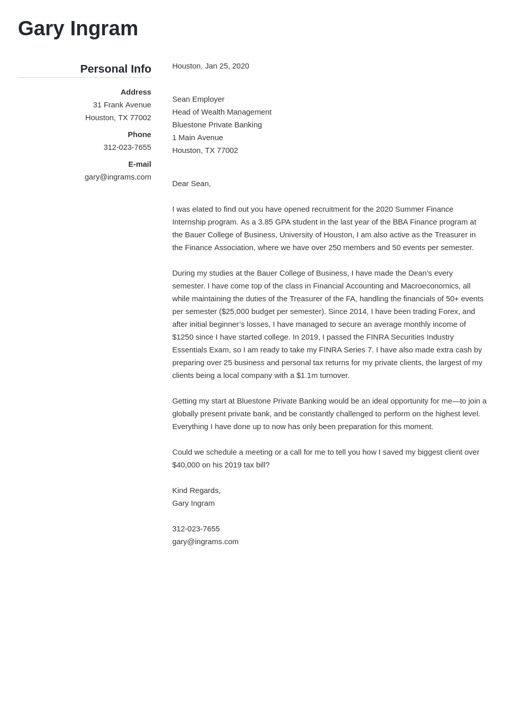 cover letter examples finance template simple