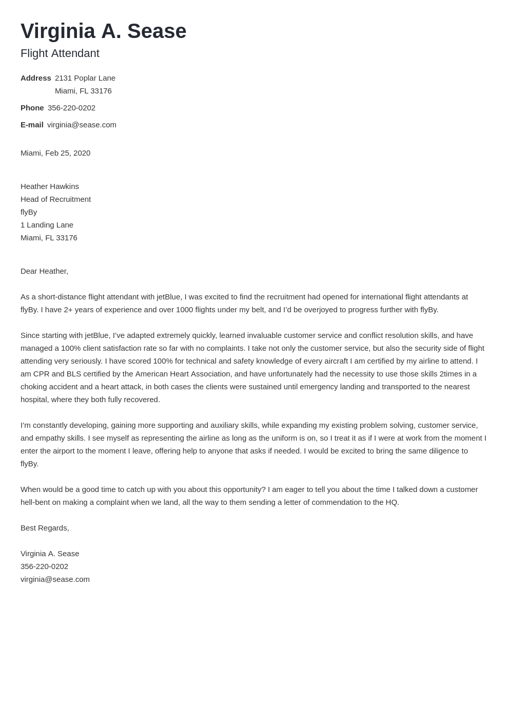 Flight Attendant Cover Letter—Samples [also No Experience]
