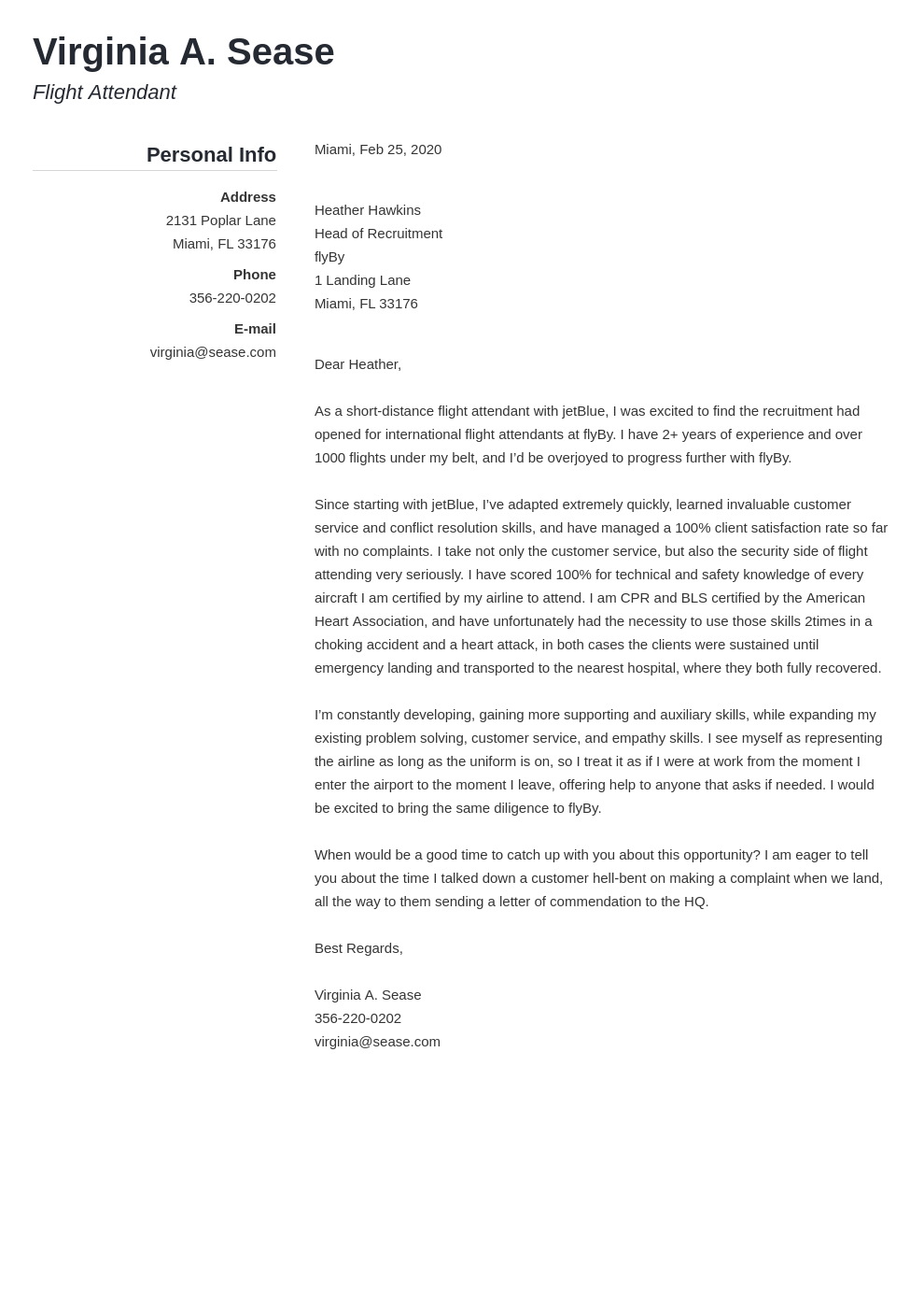 flight attendant application letter sample