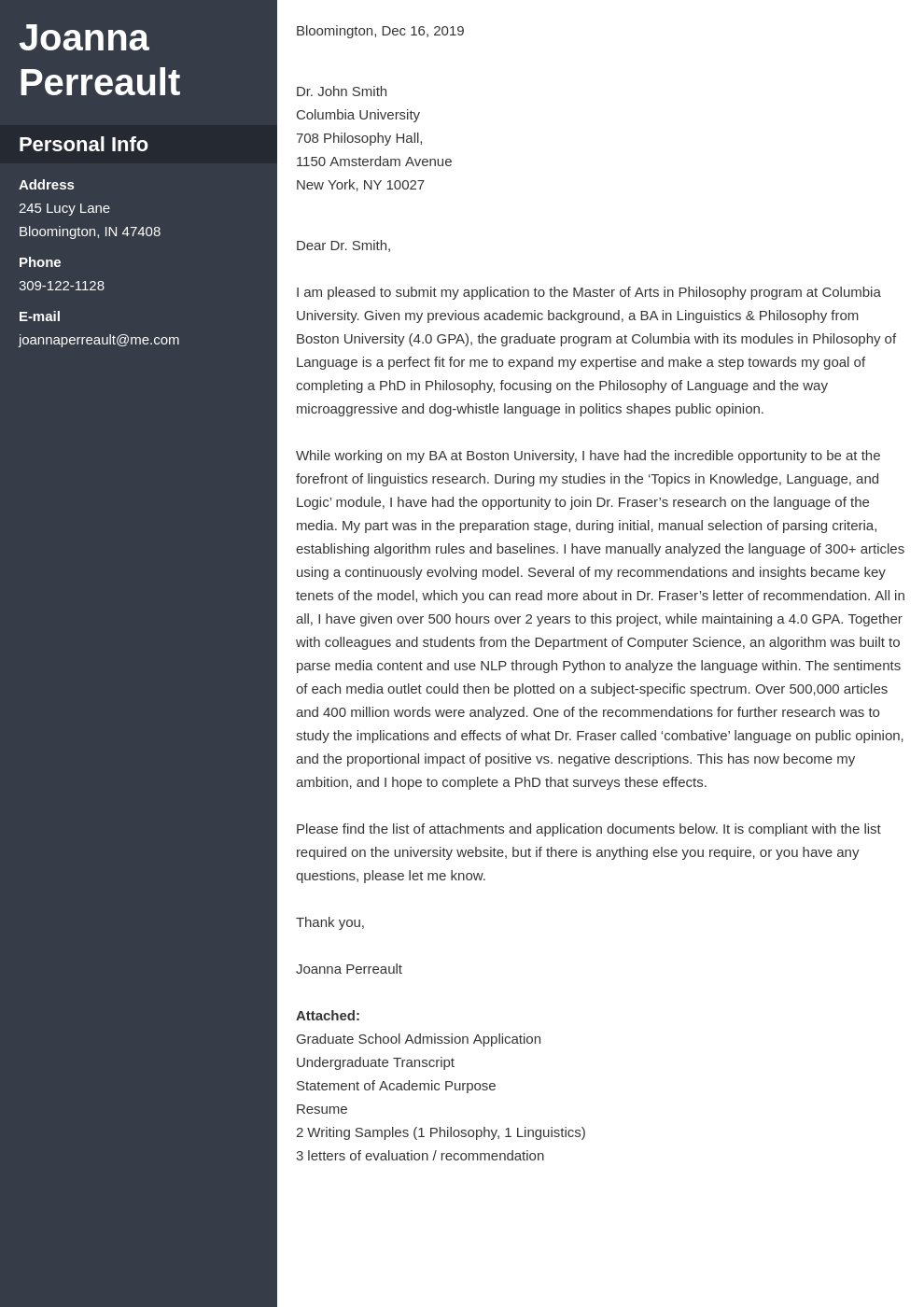 Cover Letter For Grad School Master S Degree Application Examples