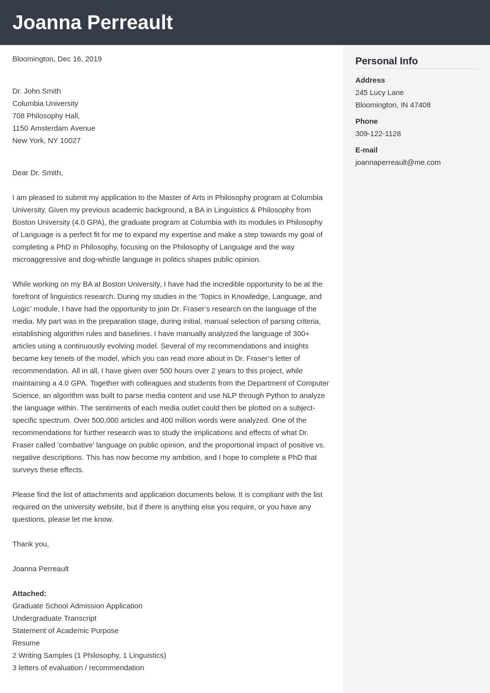 Cover Letter For Graduate School Application Examples Tips