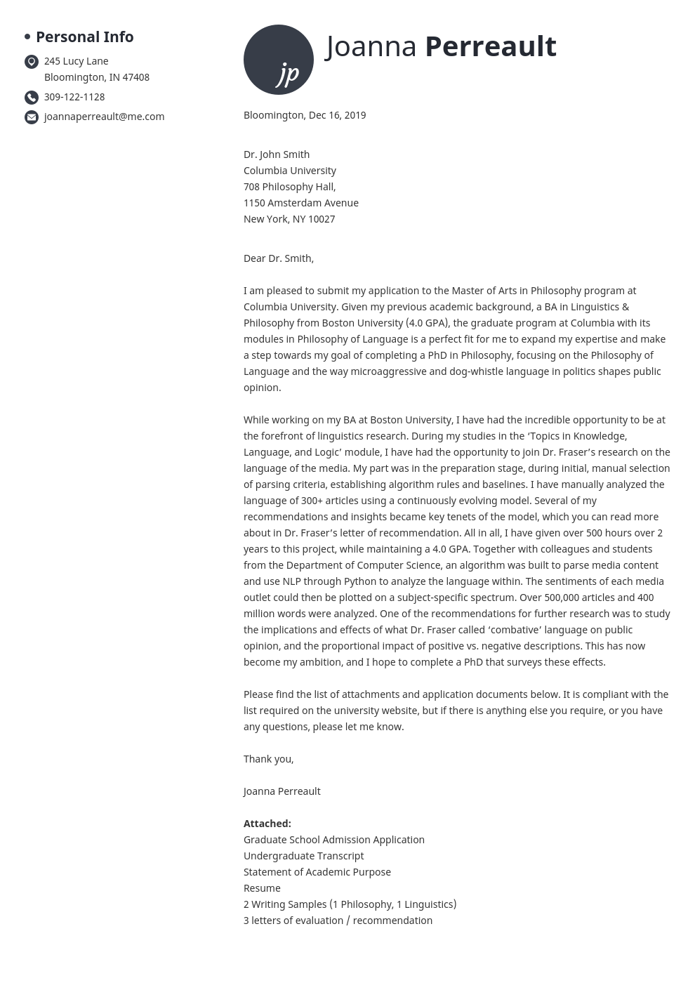 cover letter examples graduate school template initials