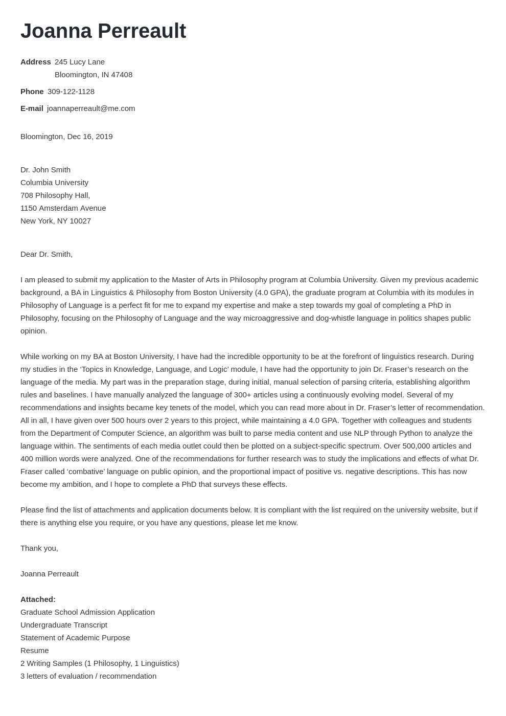 graduate school admission cover letter