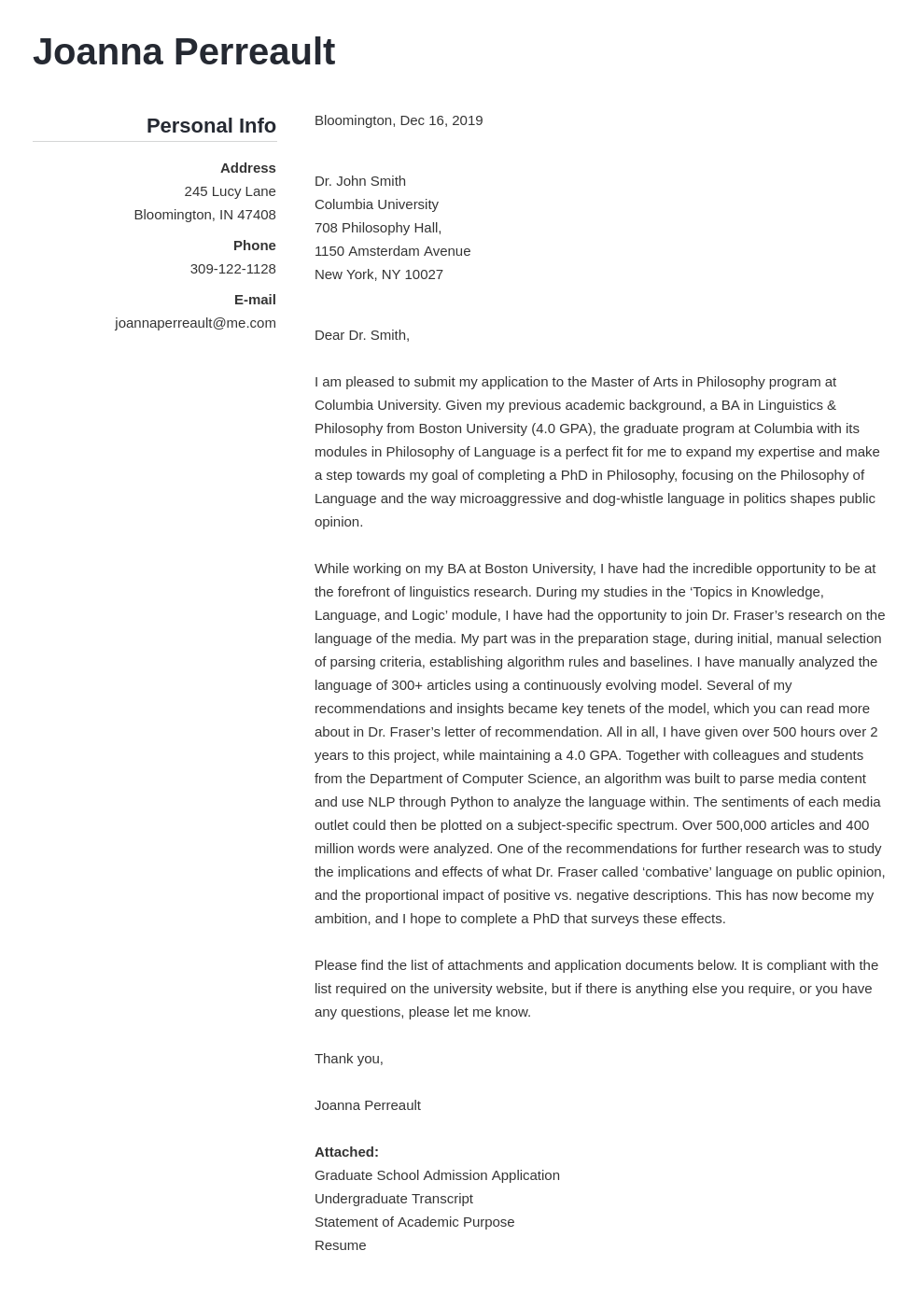 cover letter examples graduate school template simple