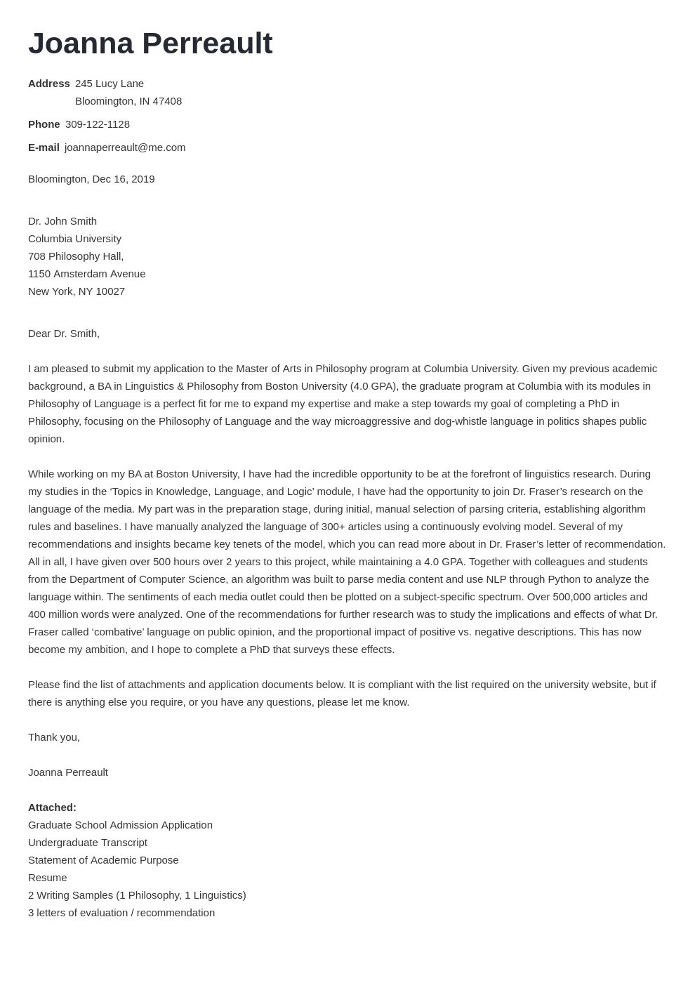 cover letter for application to graduate school