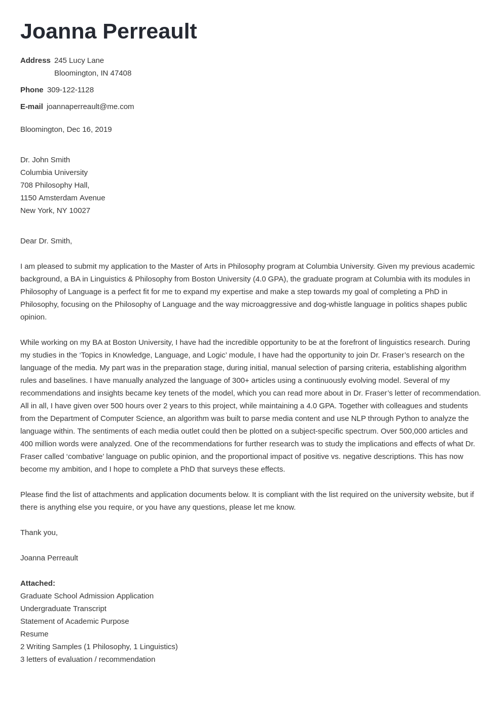 cover letter examples student graduate