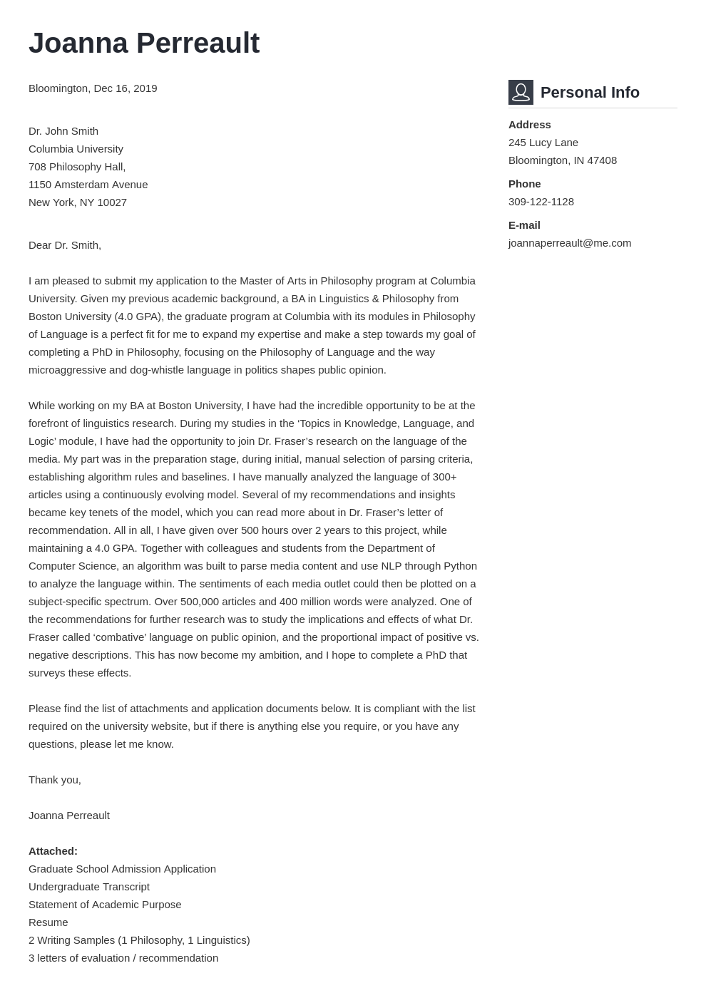 Cover Letter For Grad School Master S Degree Application Examples