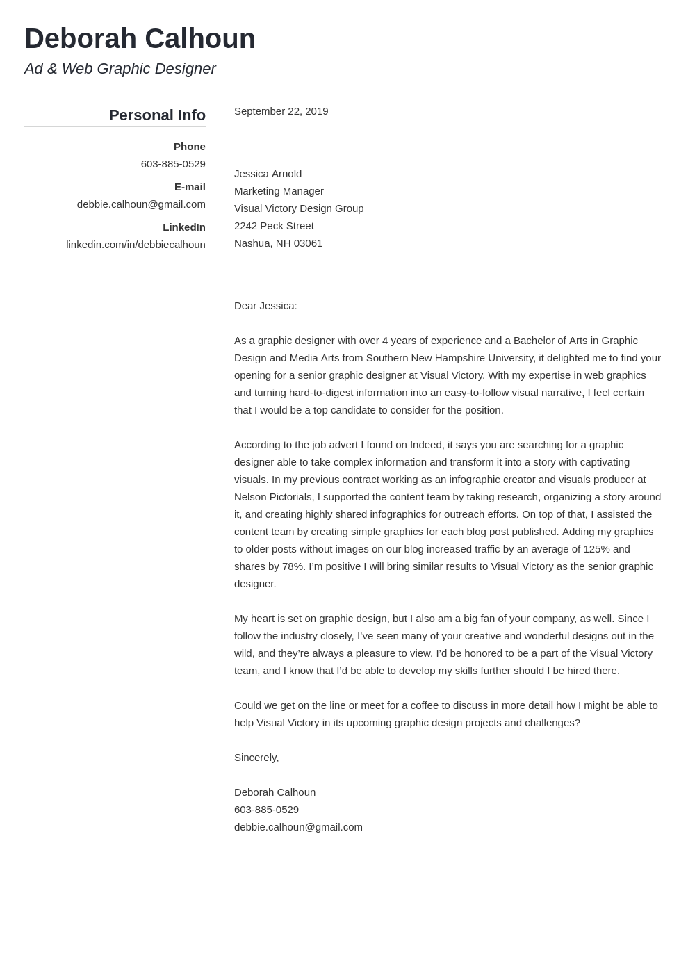 cover letter examples graphic design template simple