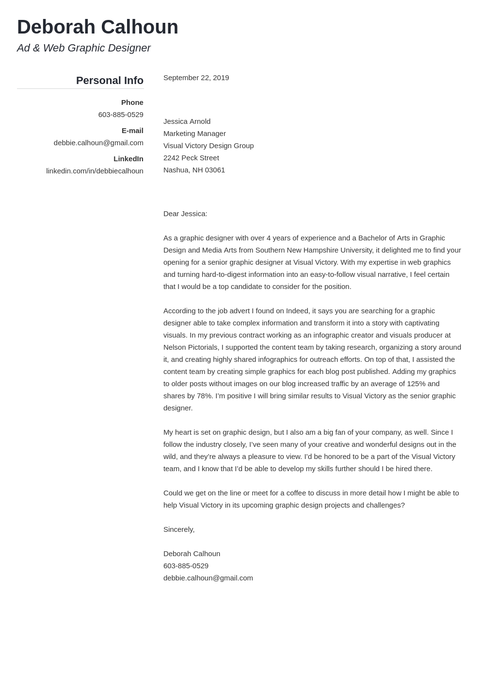 best cover letters for graphic designer