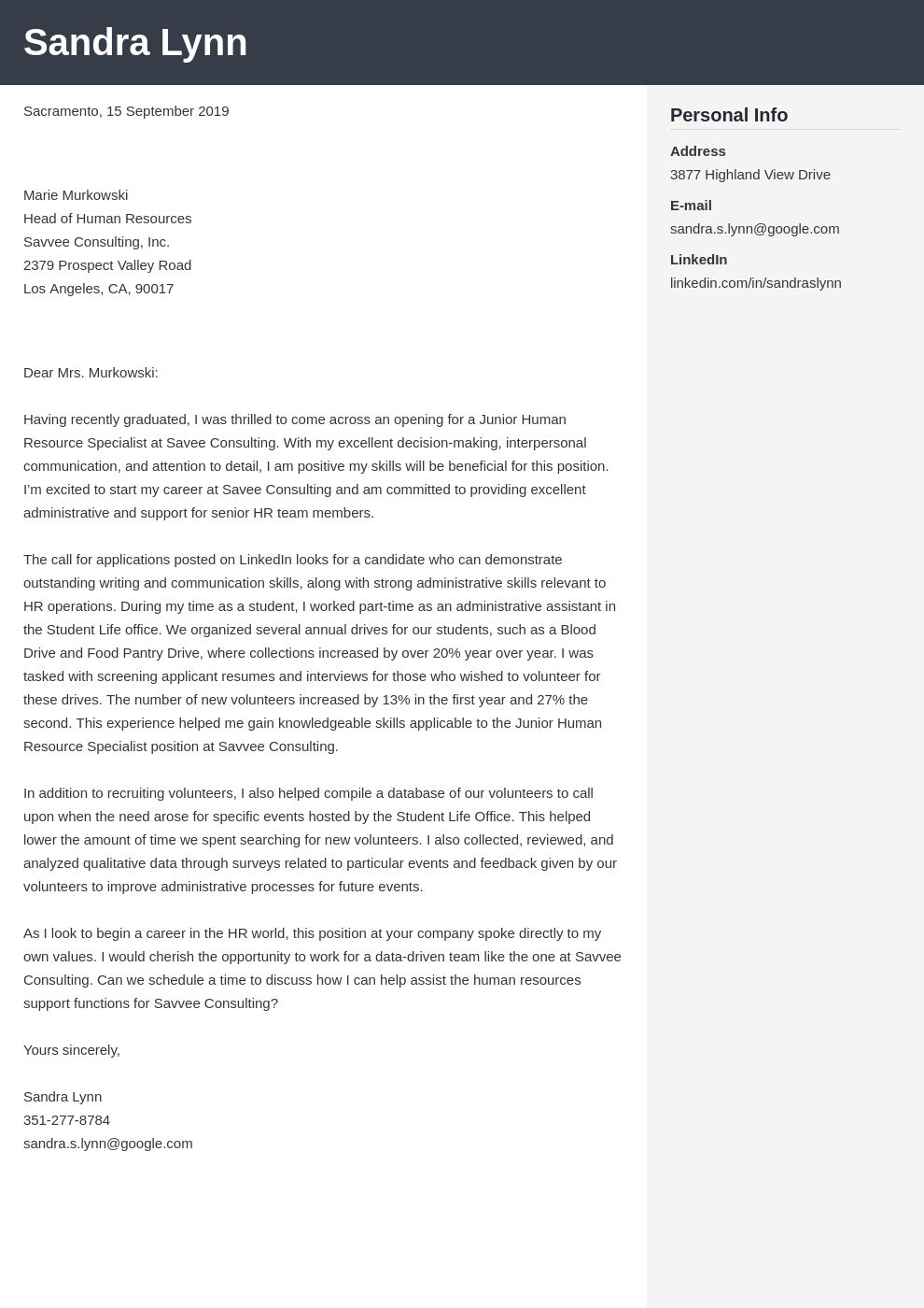 Human Resources Cover Letter Examples