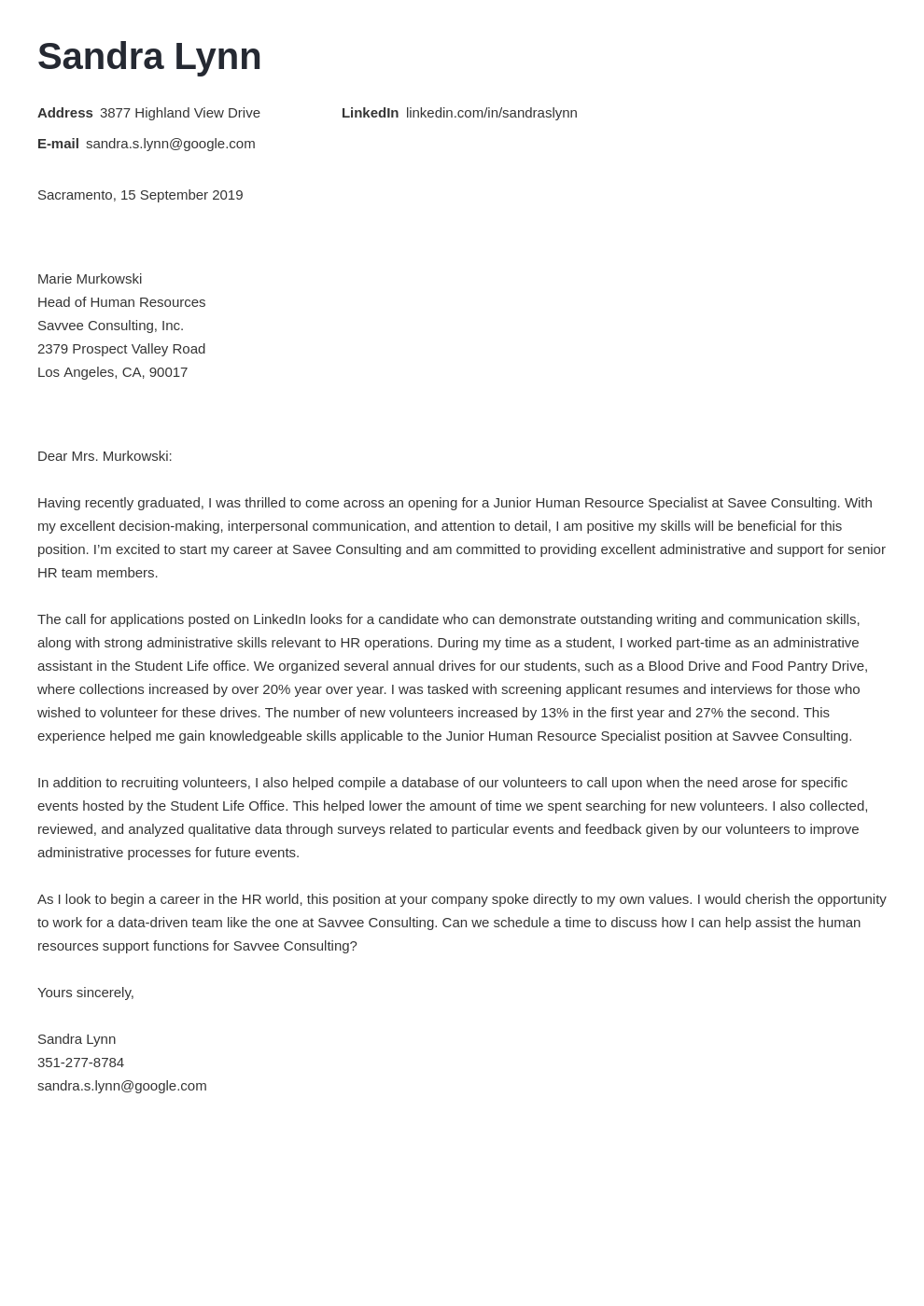 Human Resources Cover Letter Examples Ready To Use Templates
