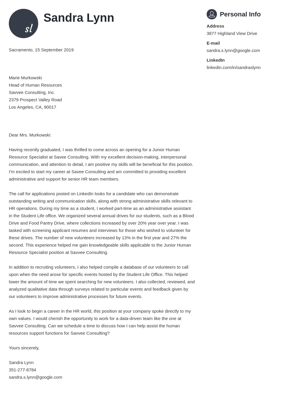 Human Resources Cover Letter Examples Ready To Use Templates