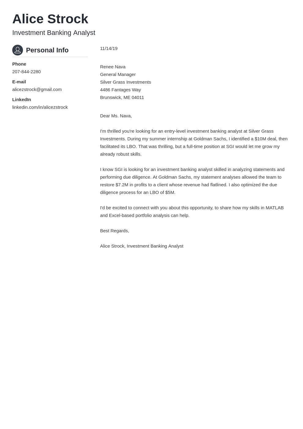 cover letter investment banking template