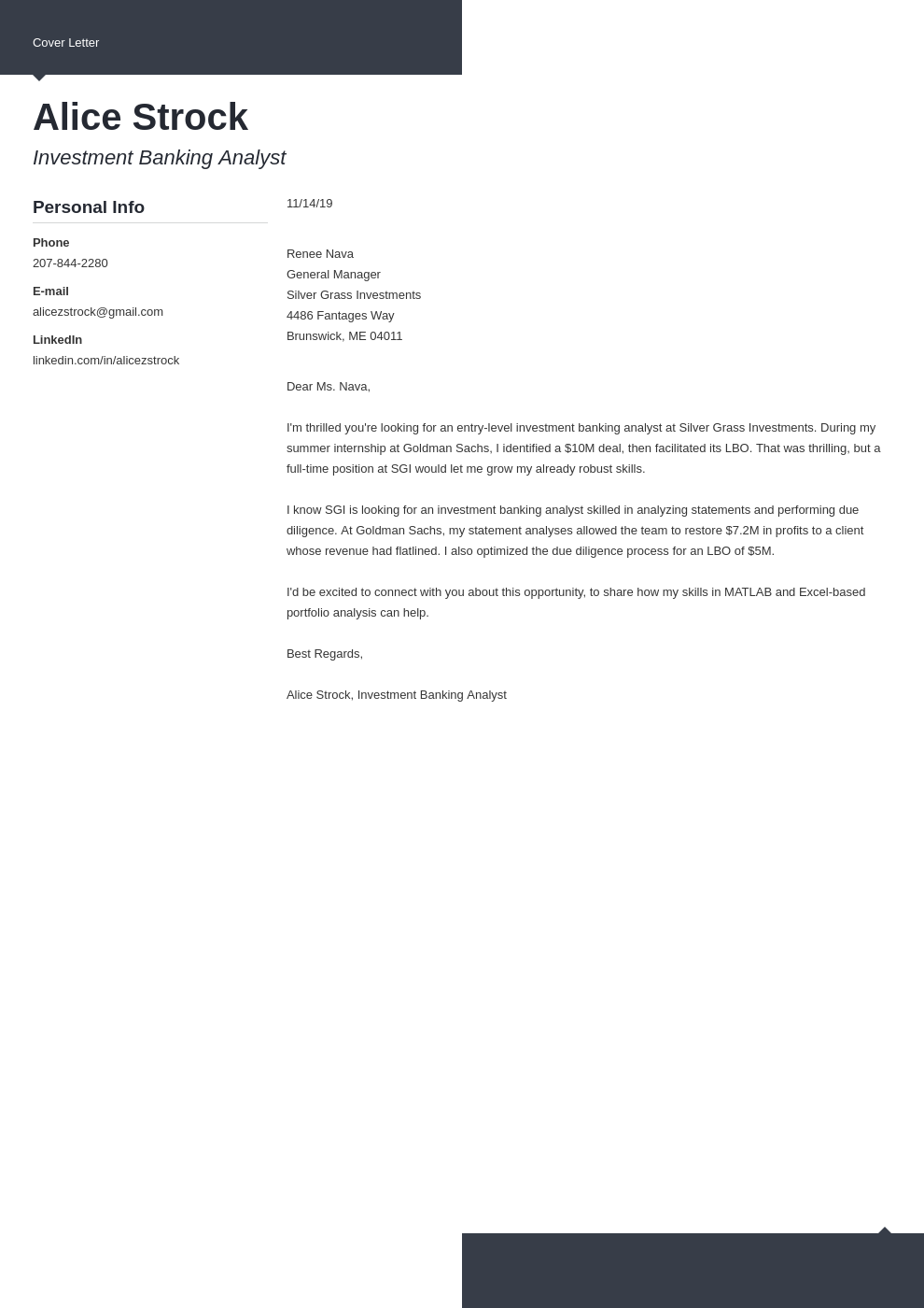 cover letter examples investment banking template modern