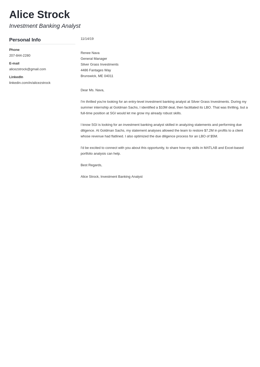 example of cover letter for investment banking