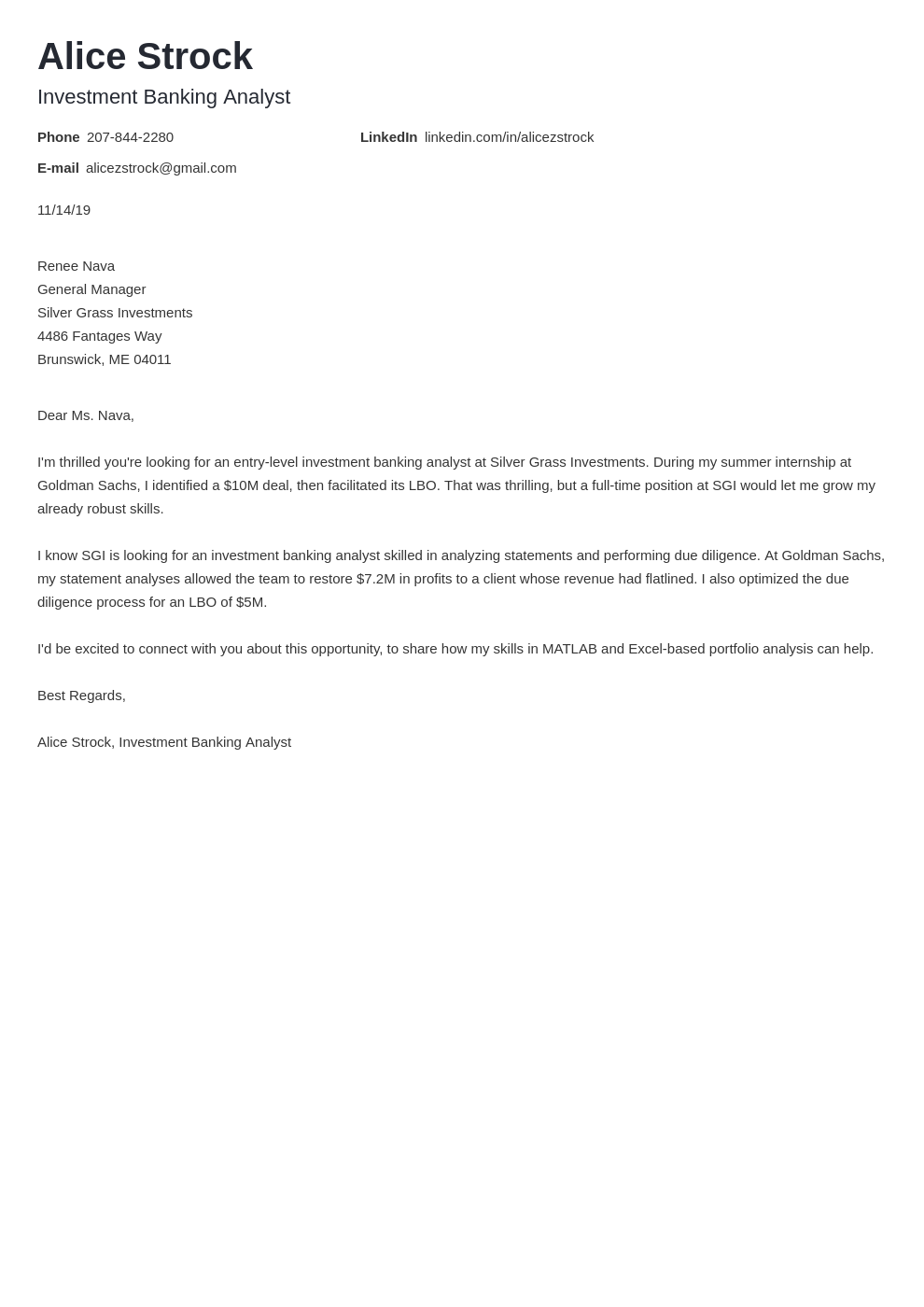 Investment Banking Cover Letter Examples Ready To Use Templates