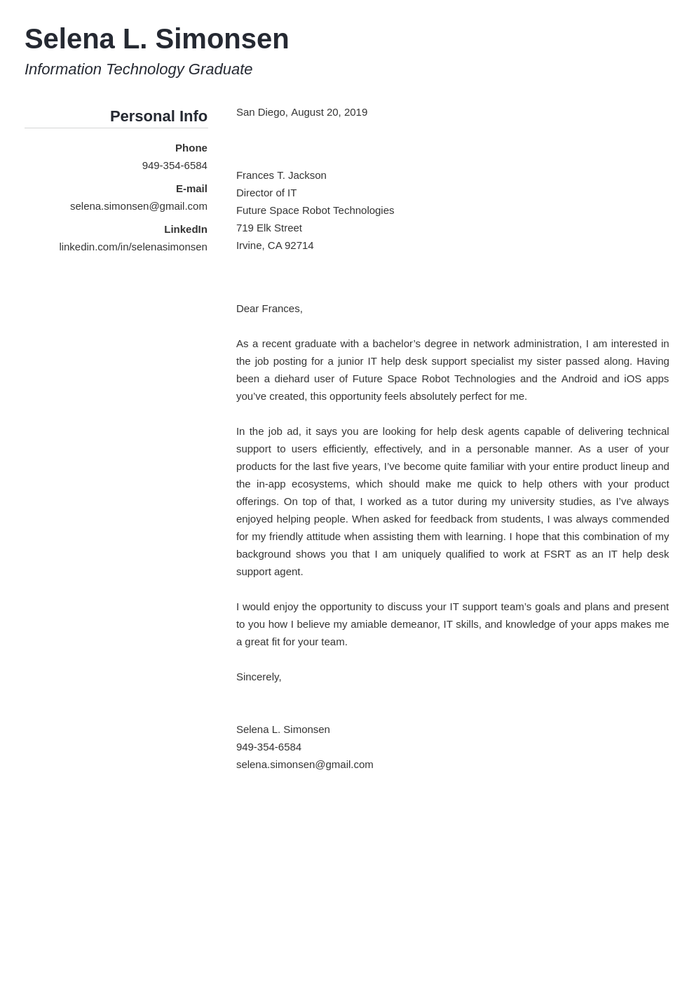 cover letter examples it template simple