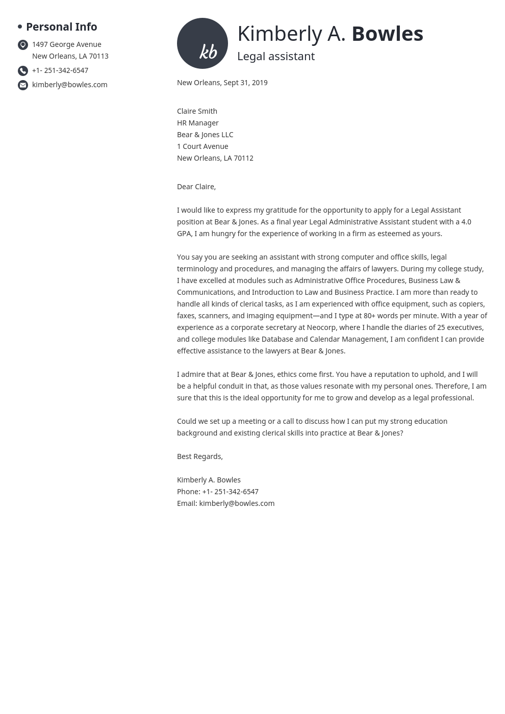 cover letter examples legal assistant template initials