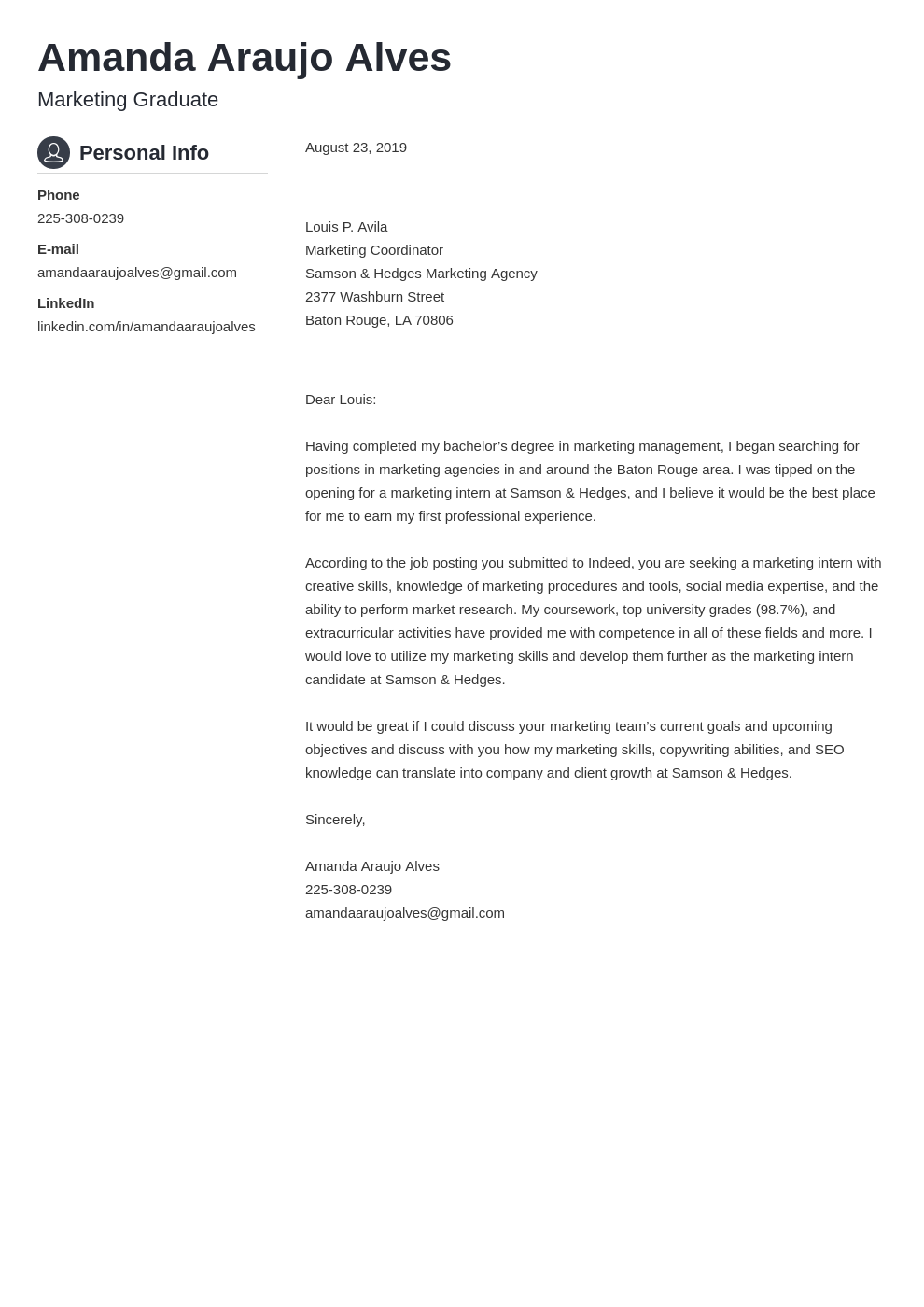 Anterior Opresor Nido Marketing Cover Letter—Examples & Tips [also for Interns]