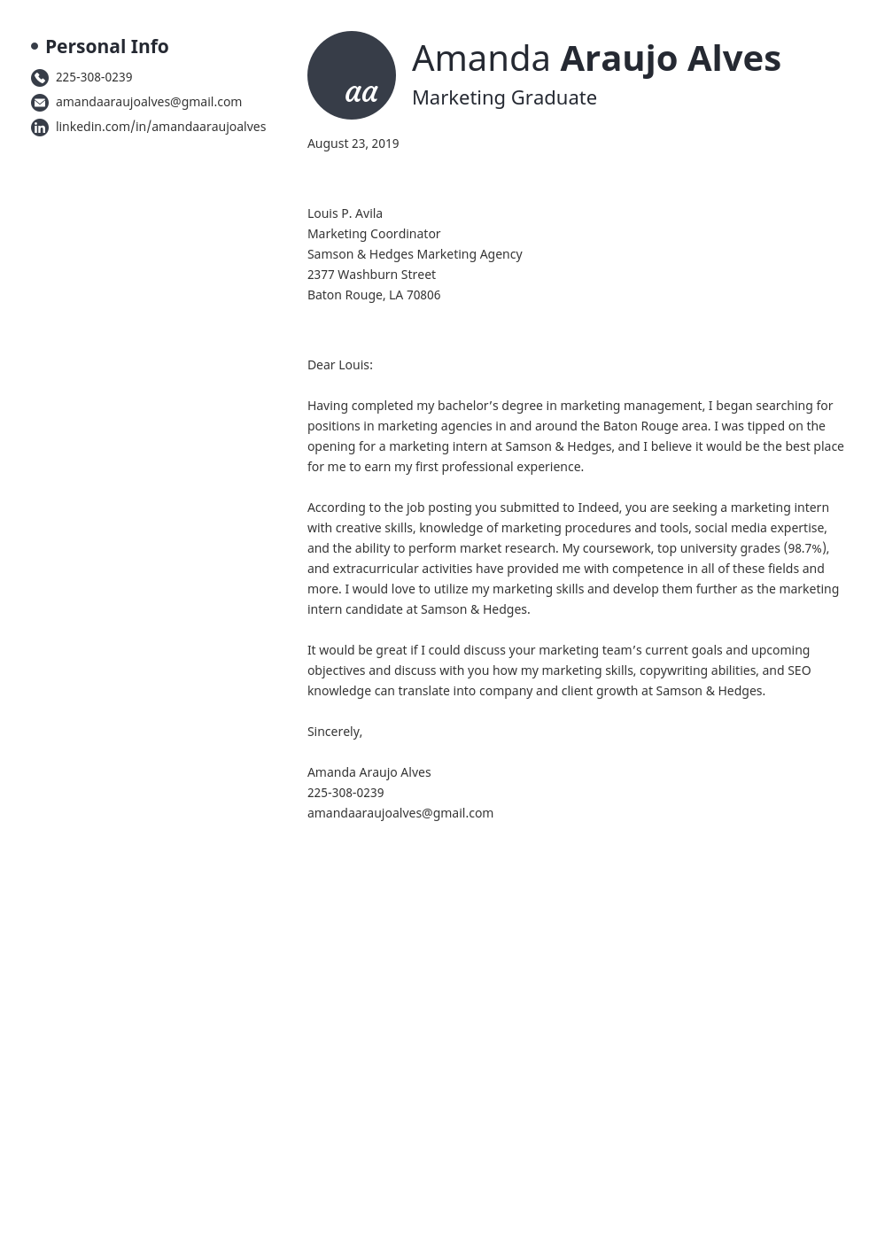 cover letter examples marketing template initials