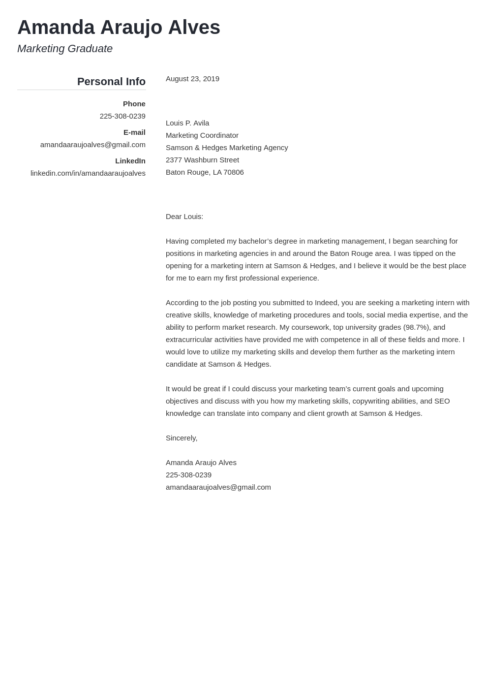 cover letter examples marketing template simple