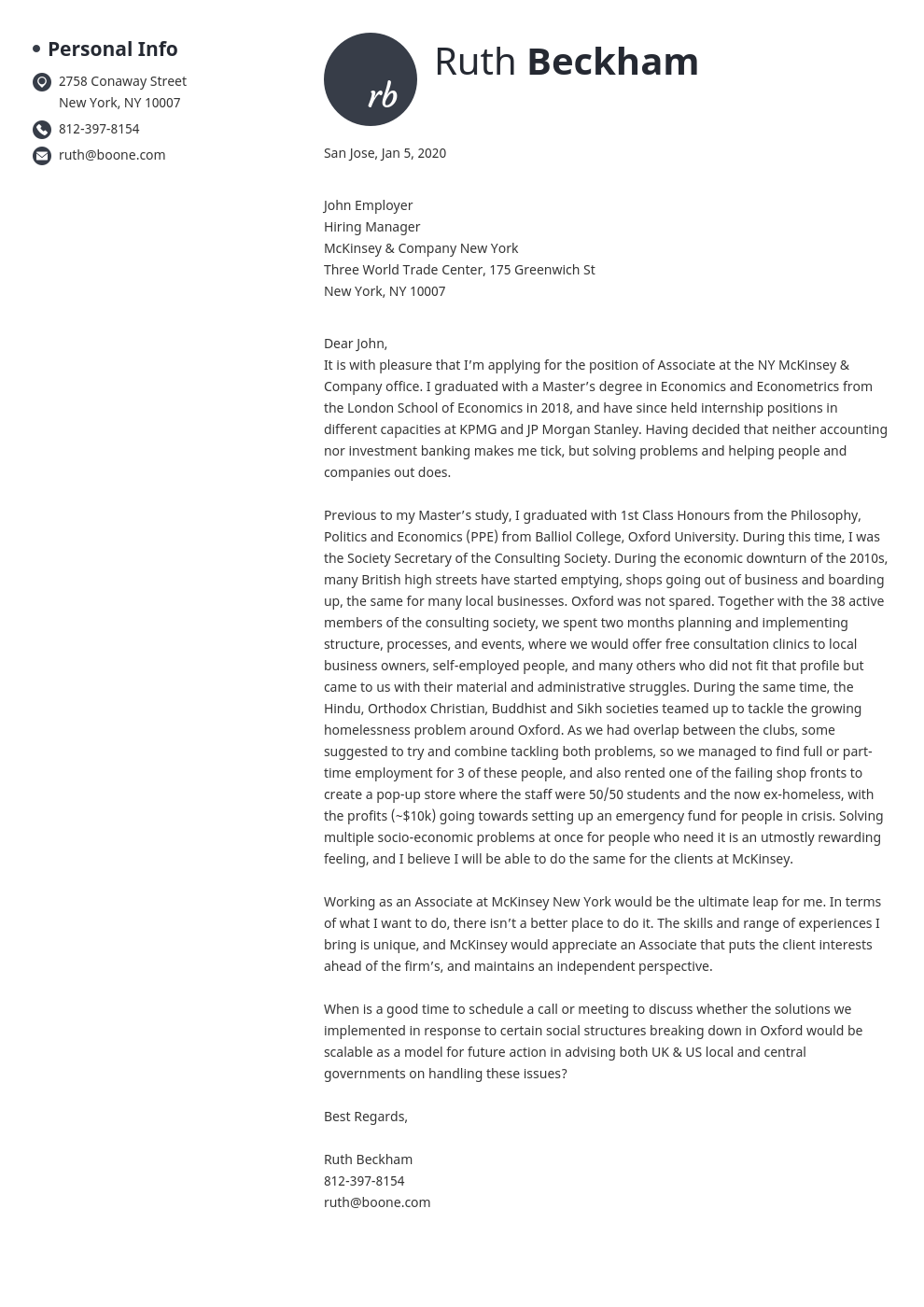 consultant cover letter mckinsey