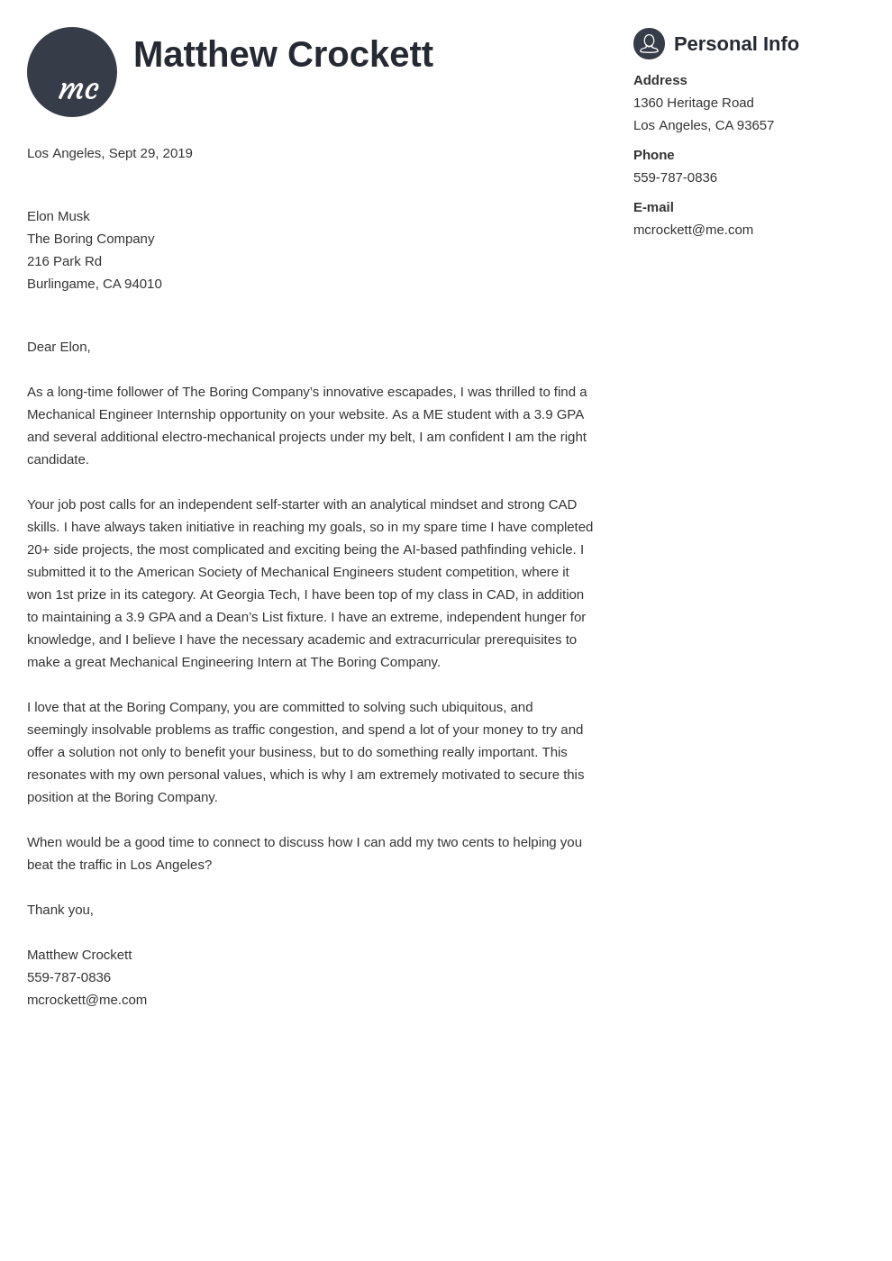 sample cover letter for resume mechanic