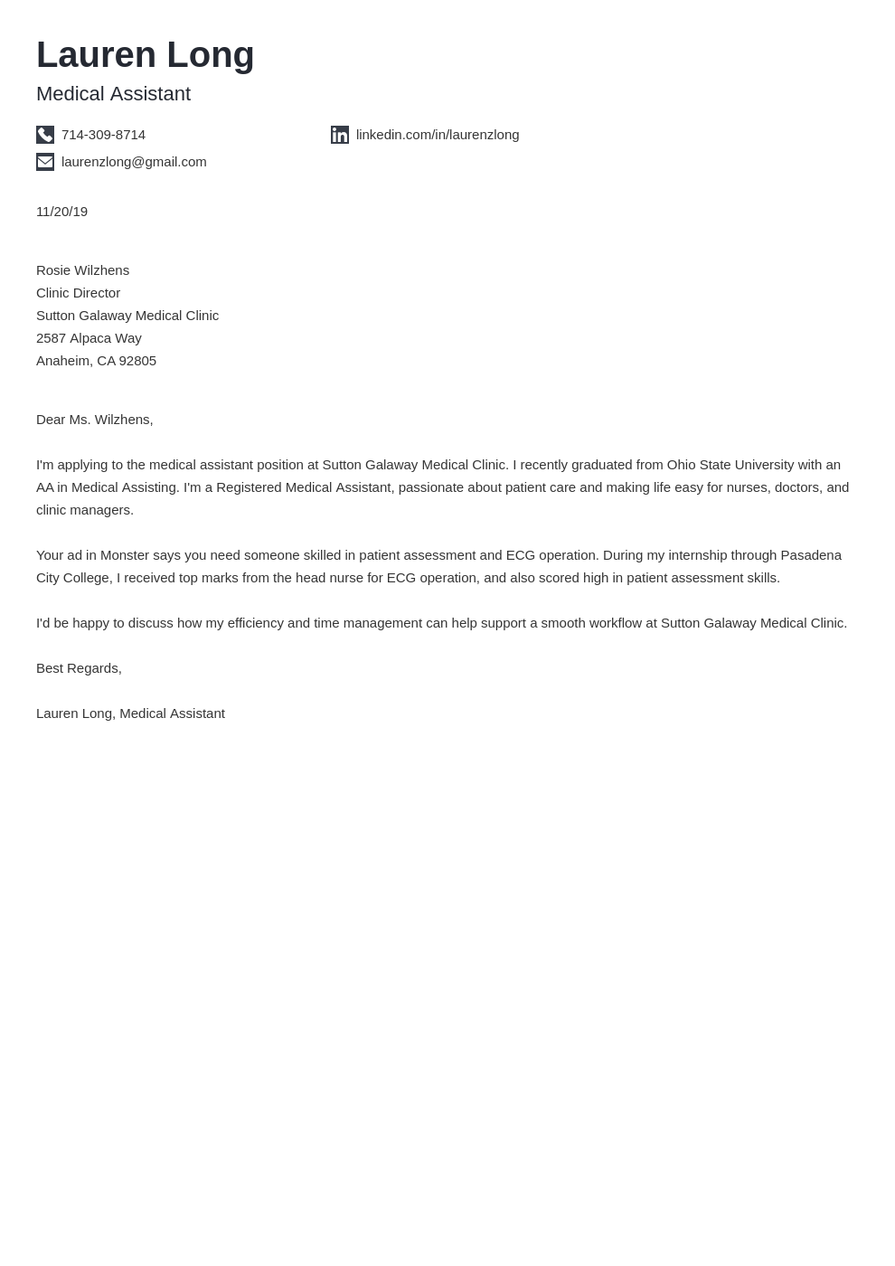 cover letter examples medical assistant template iconic