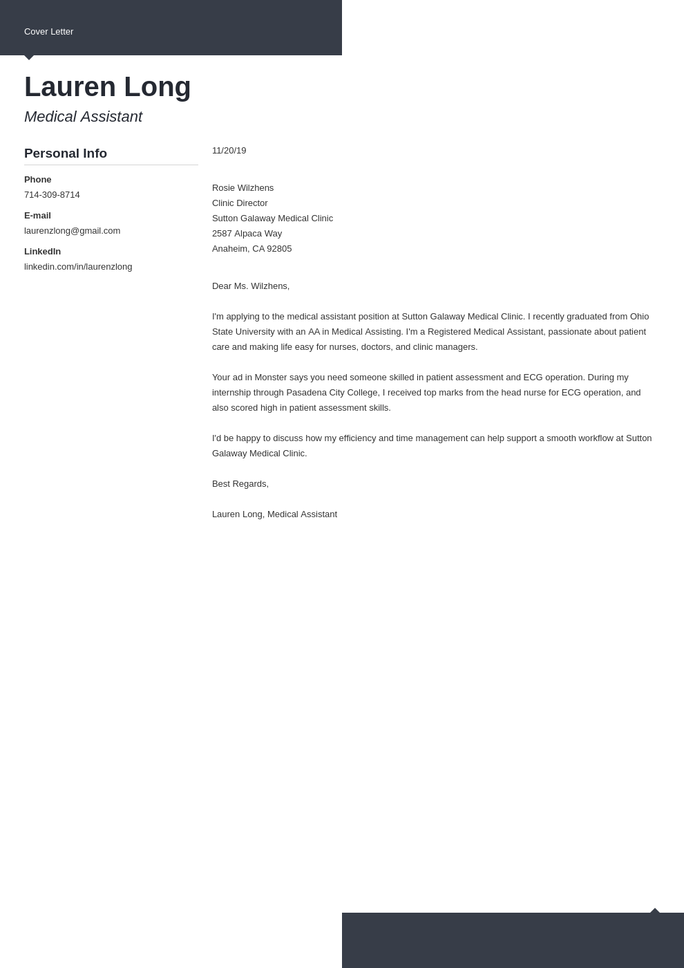 cover letter examples medical assistant template modern