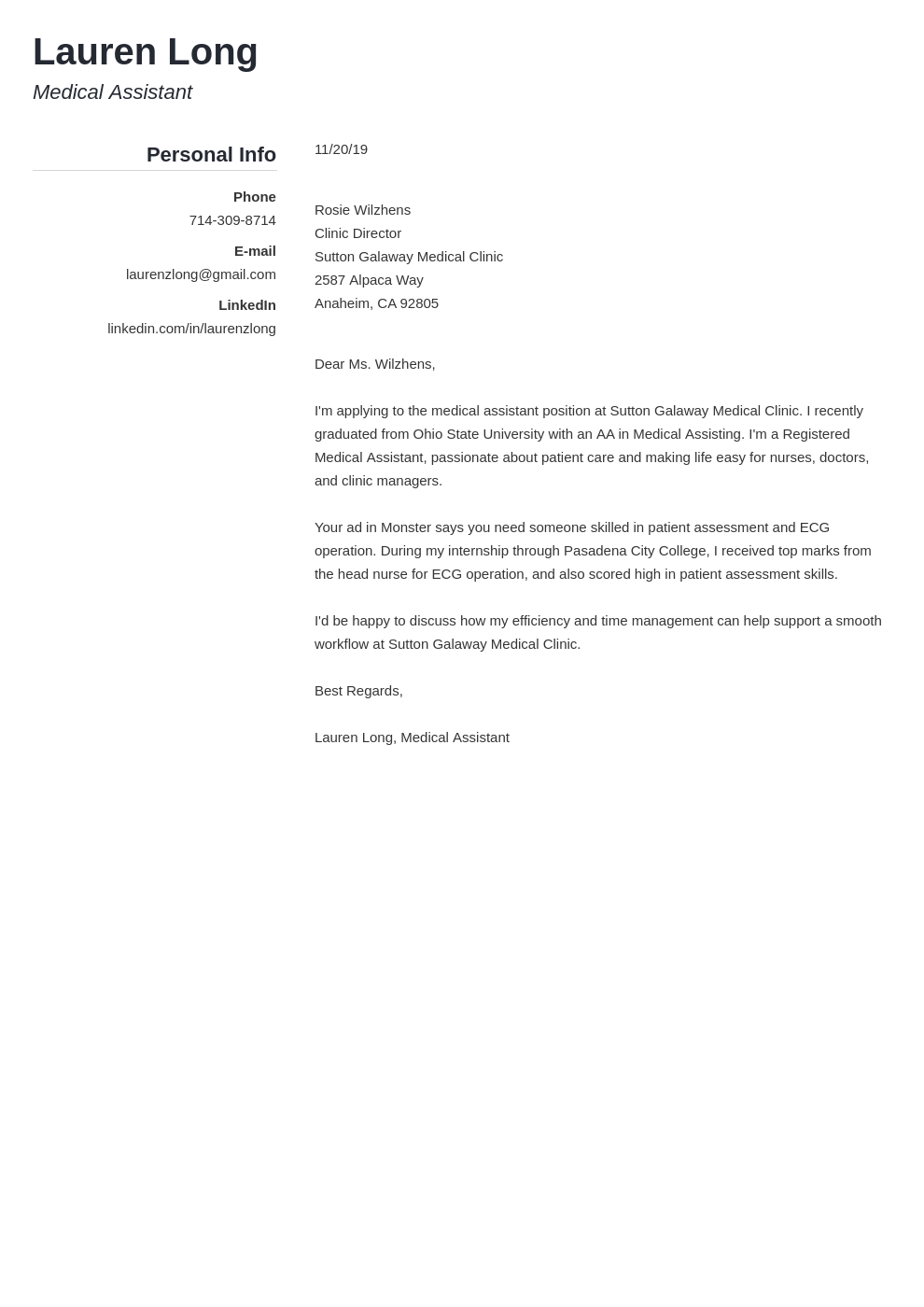 Medical Assistant Cover Letter Examples No Experience 