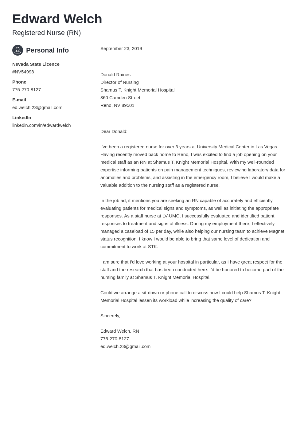 sample application letter for public health nurse