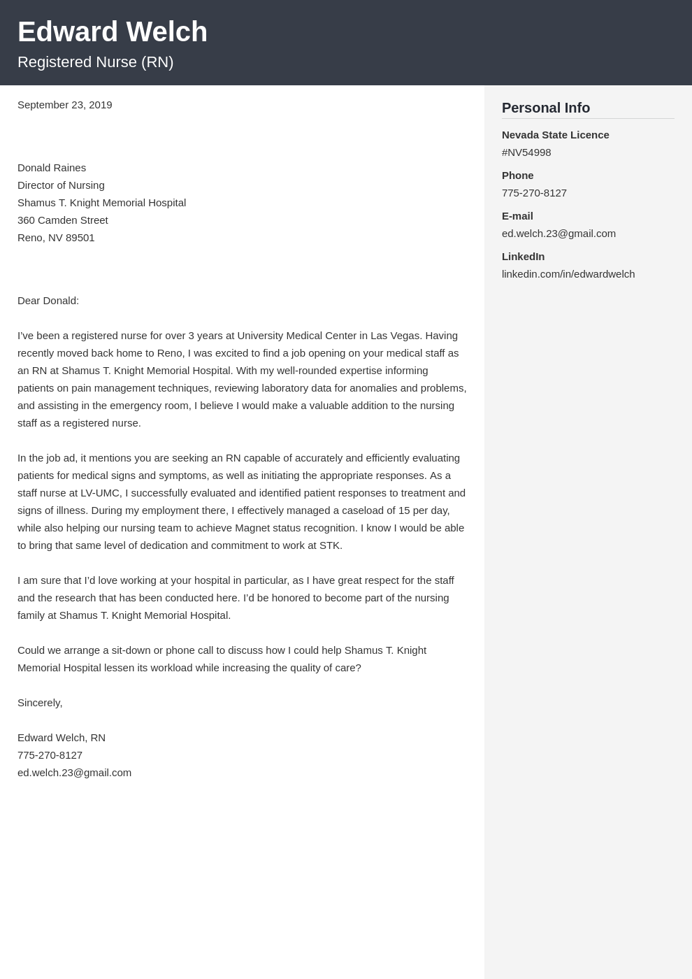 Hospital Employment Cover Letter Perfect Design Popular