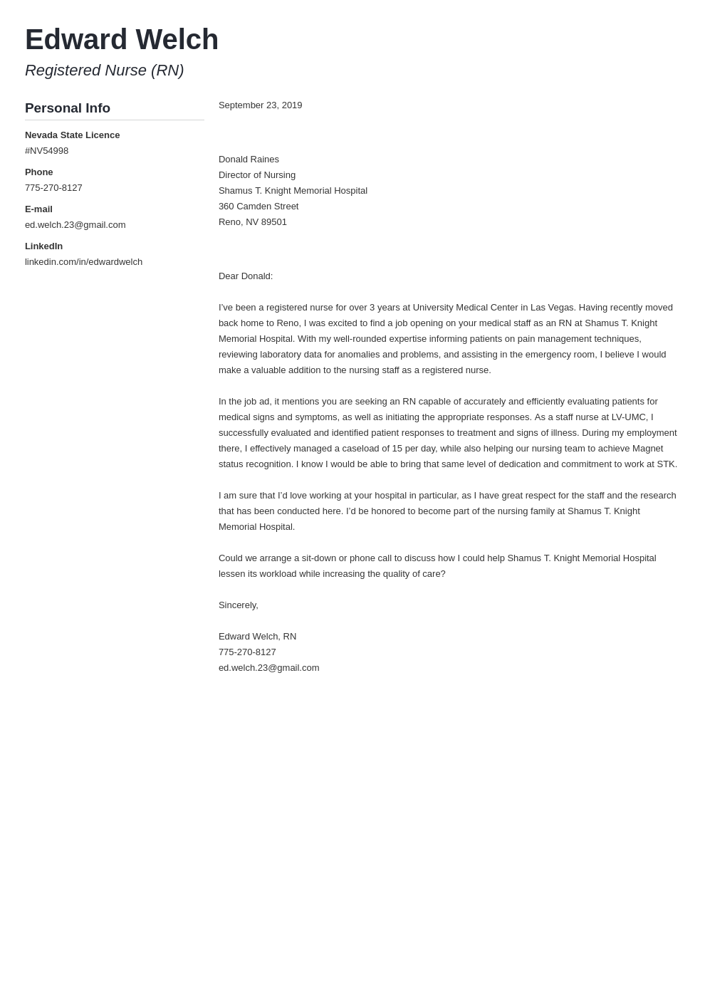 application letter sample for nurses without experience