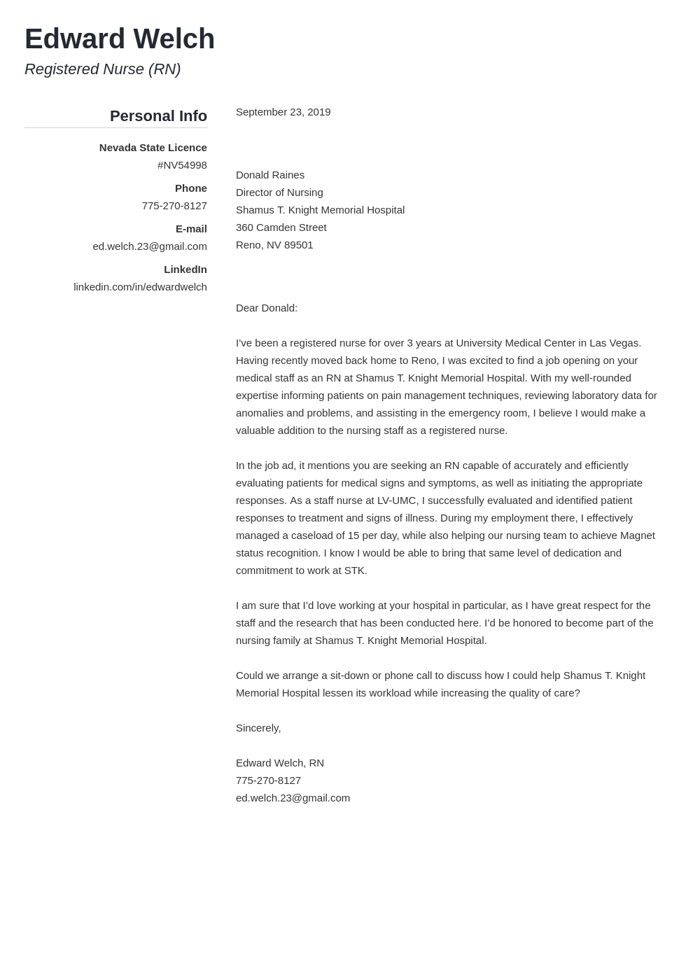 cover letter examples nursing template simple