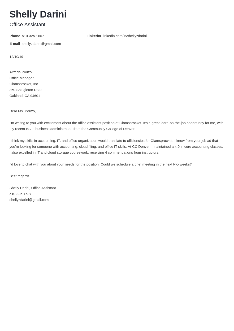 cover letter examples office assistant template minimo