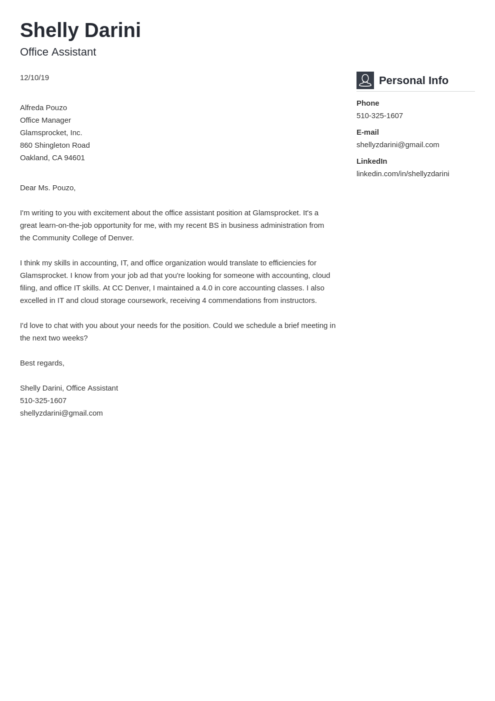 Cover Letter Template For Office Assistant