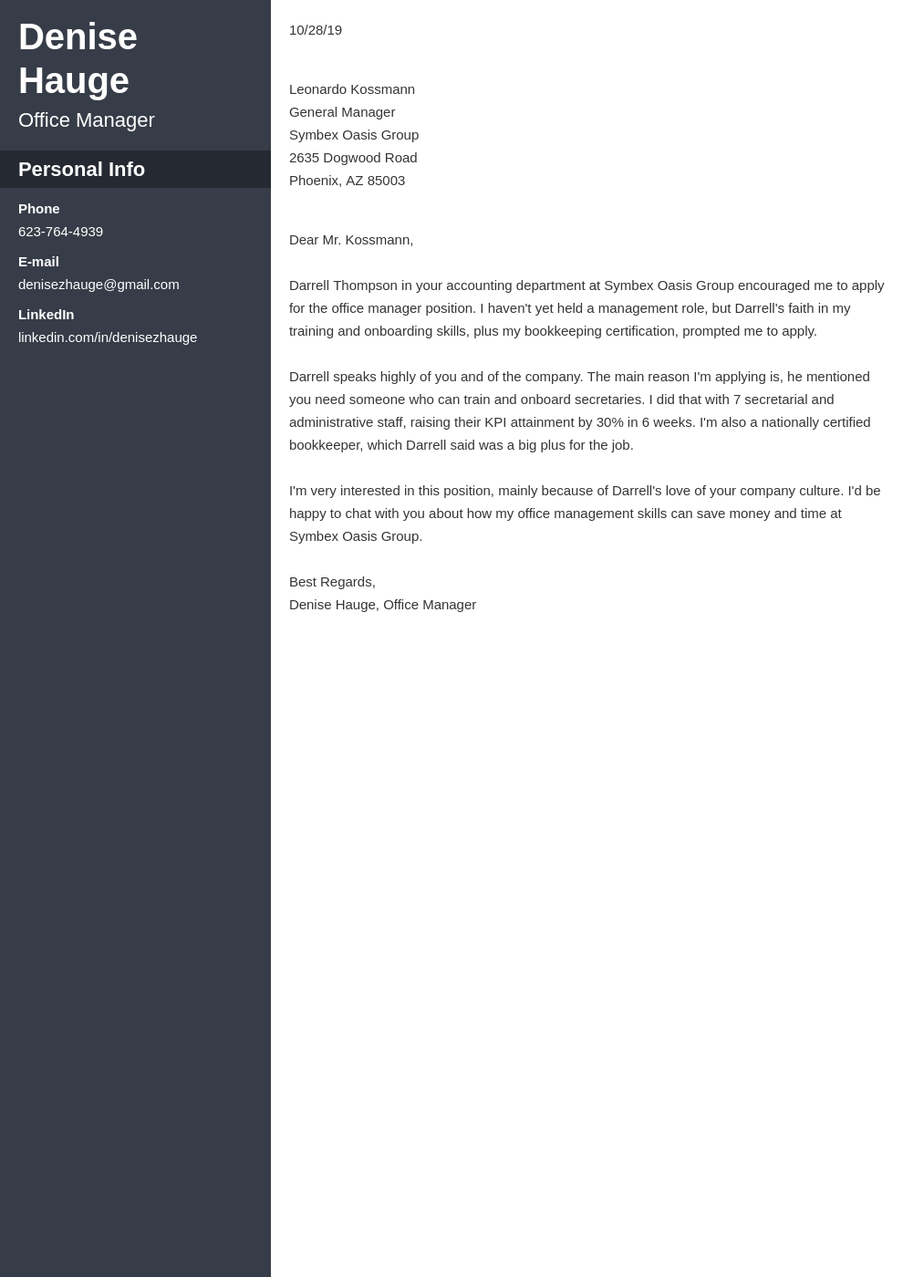 Office Manager Cover Letter Examples Ready To Use Templates