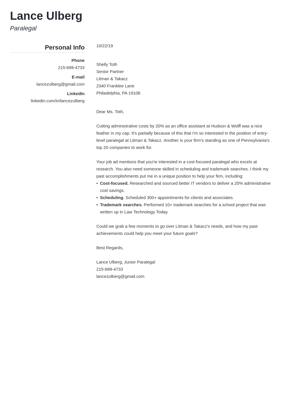 cover letter examples paralegal template simple