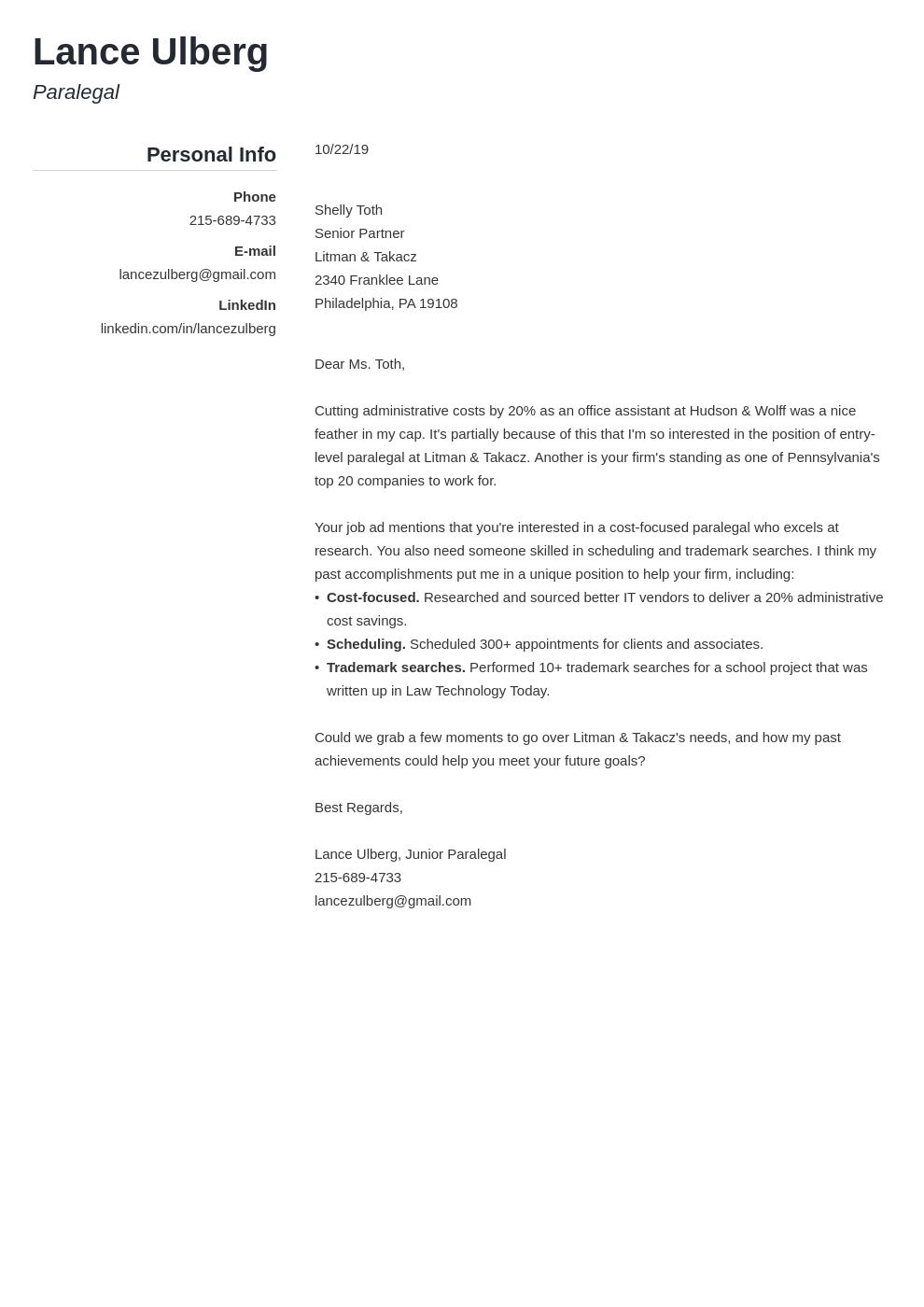 Paralegal Cover Letter Examples Entry Level Samples   Cover Letter Examples Paralegal Template Simple 