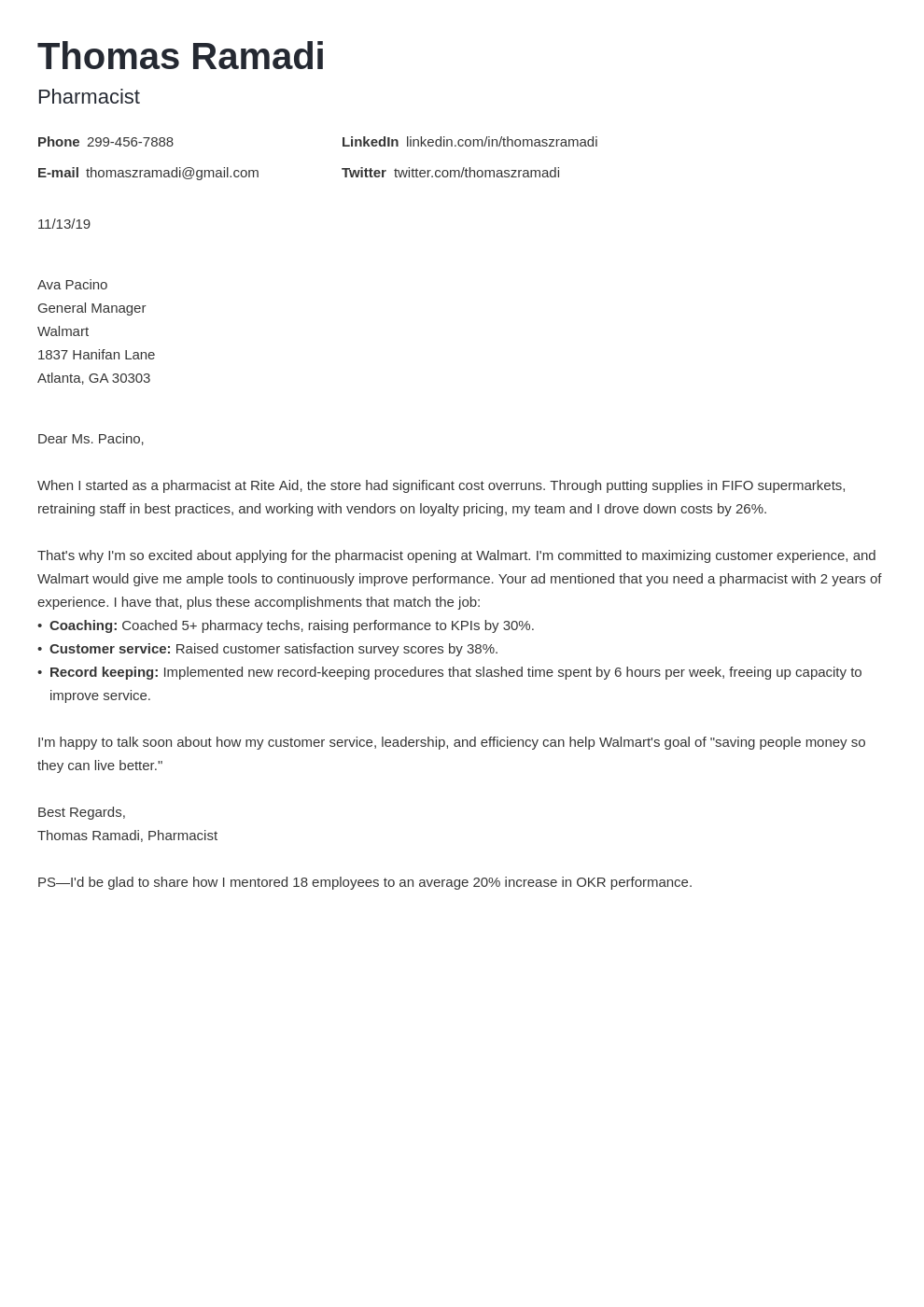 Pharmacist Cover Letter: Examples & Ready-to-Use Templates