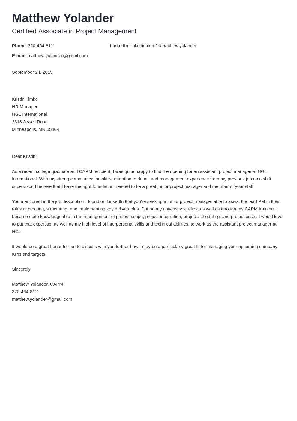 cover letter examples project manager template minimo