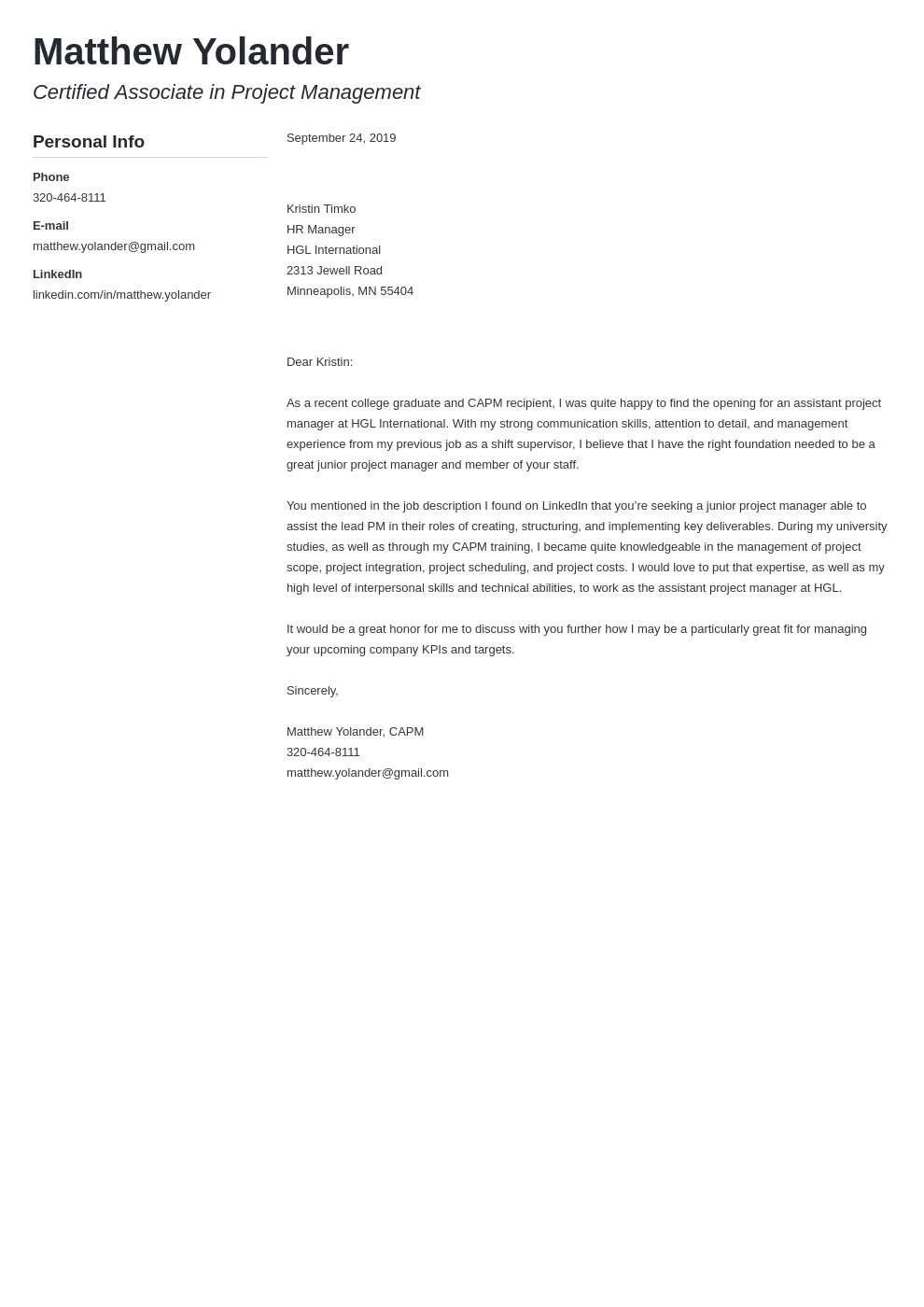 project manager cover letter templates