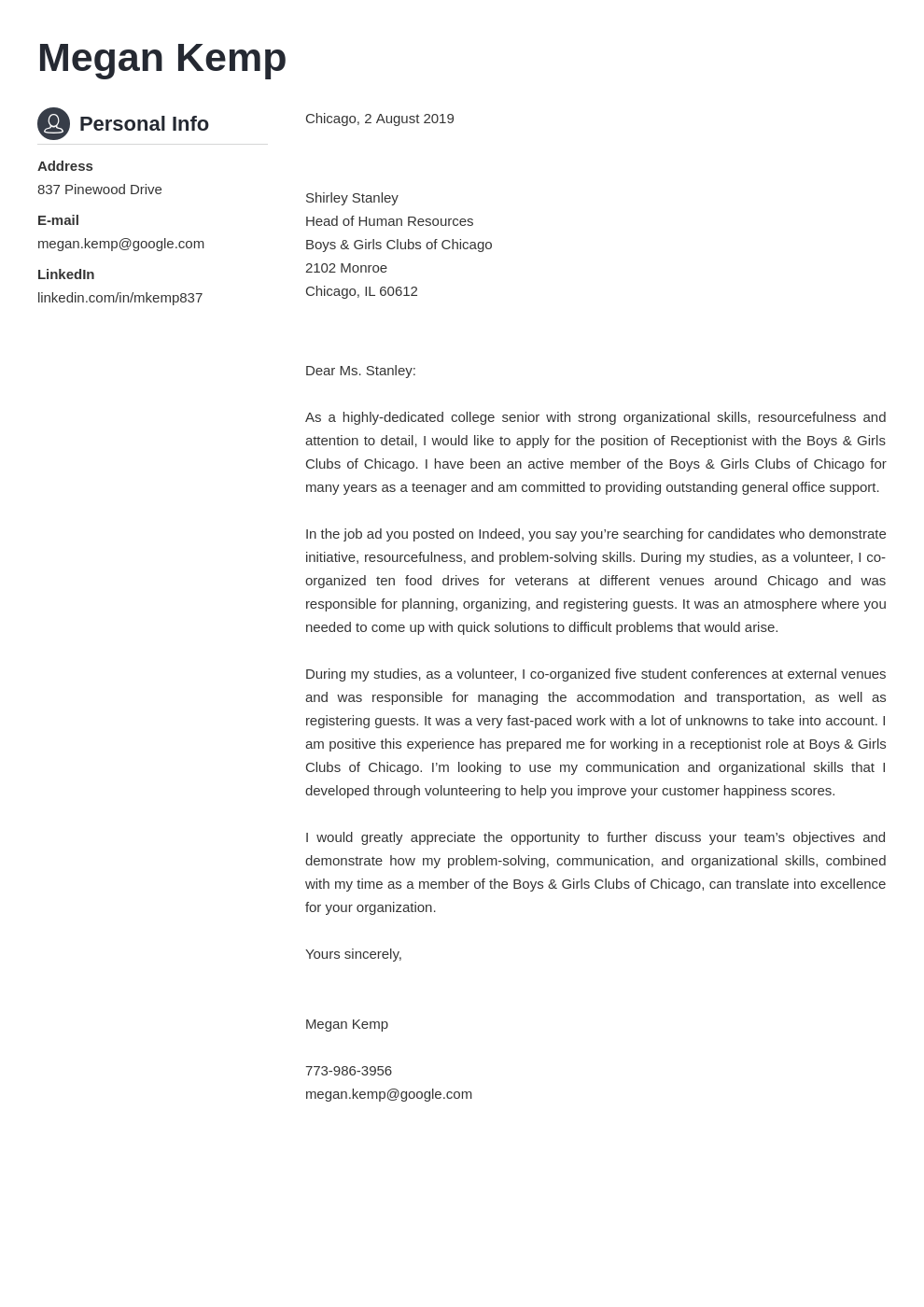 cover letter examples receptionist template crisp