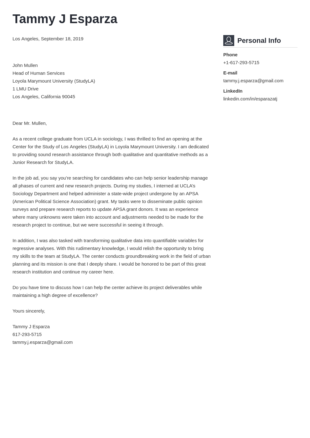 Research Cover Letter Template