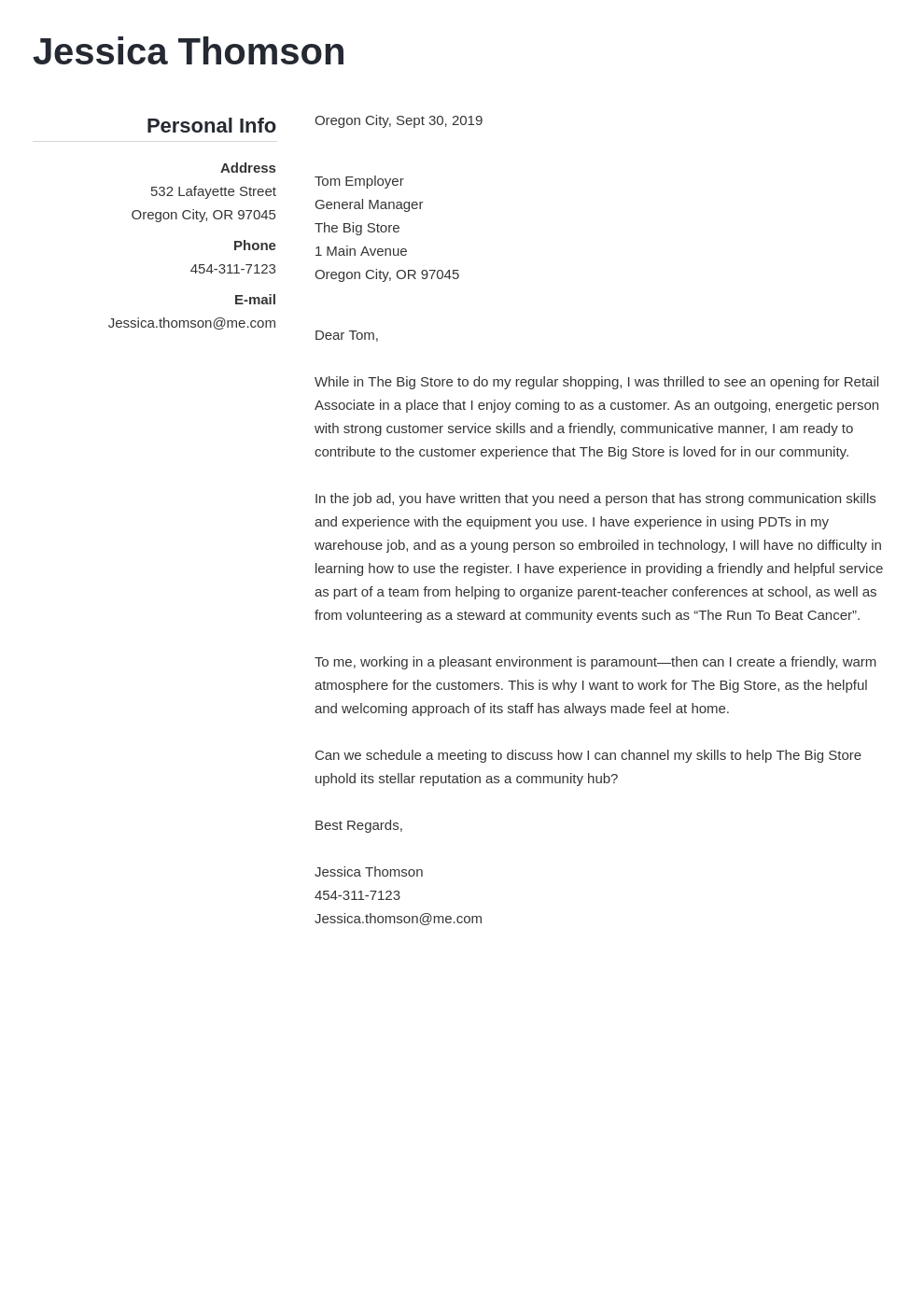 cover letter examples retail template simple