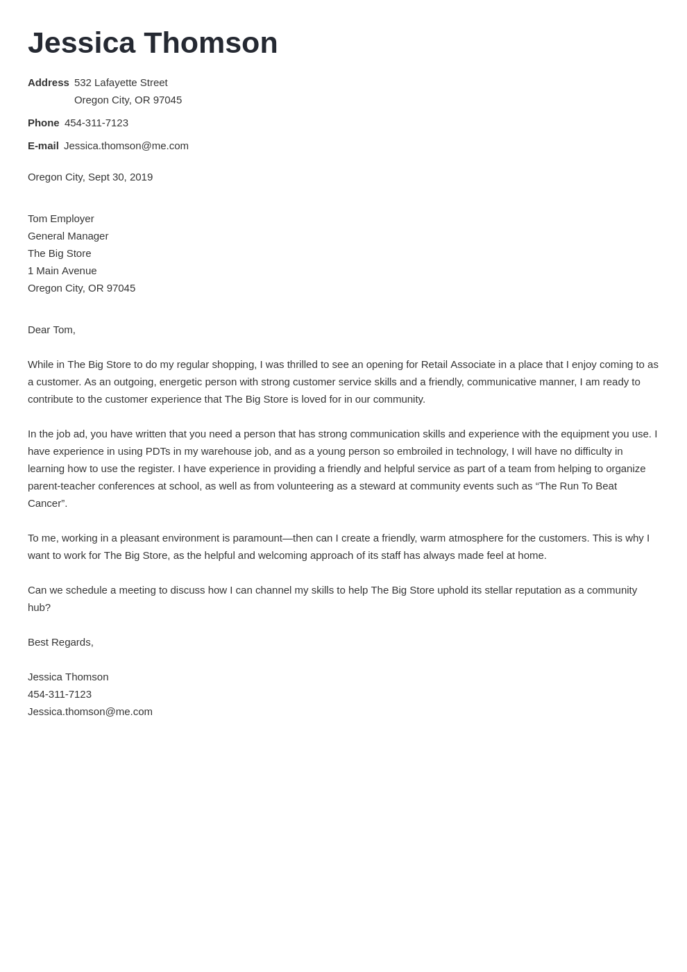 cover letter examples retail template valera