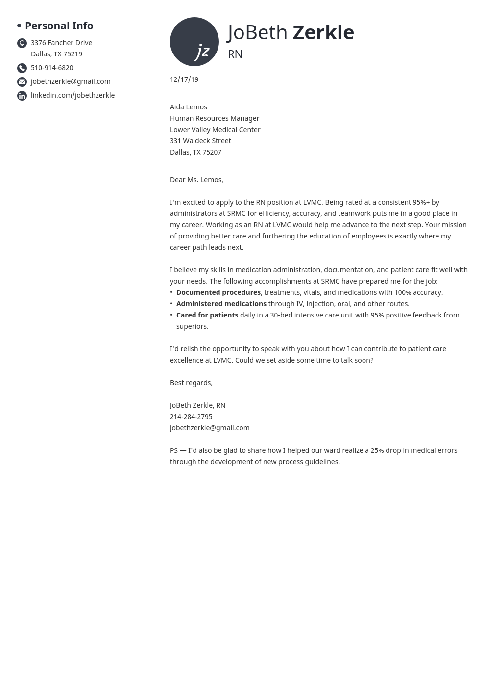 cover letter examples rn template initials