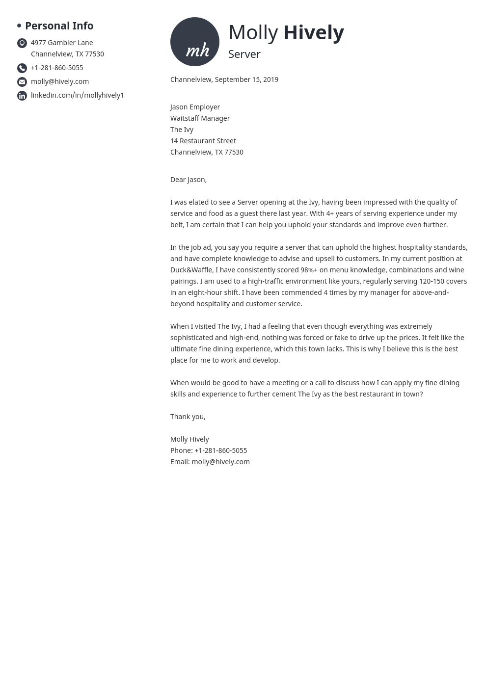 cover letter examples server template initials