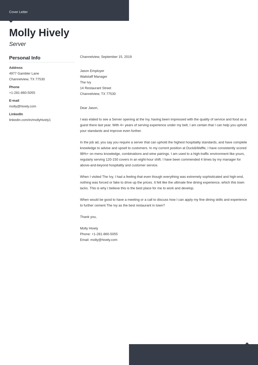 cover letter examples server template modern