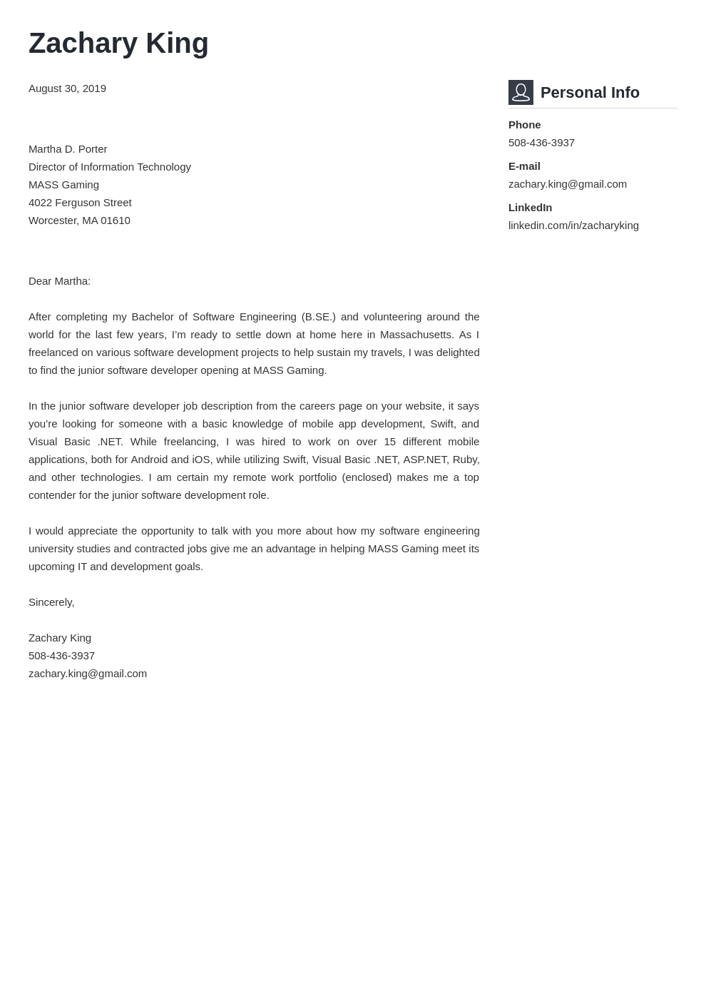 Software Engineer Cover Letter 2021 Entry Level Senior Examples